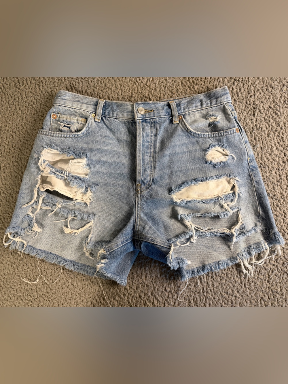 We The Free Light Blue Distressed Denim Shorts
